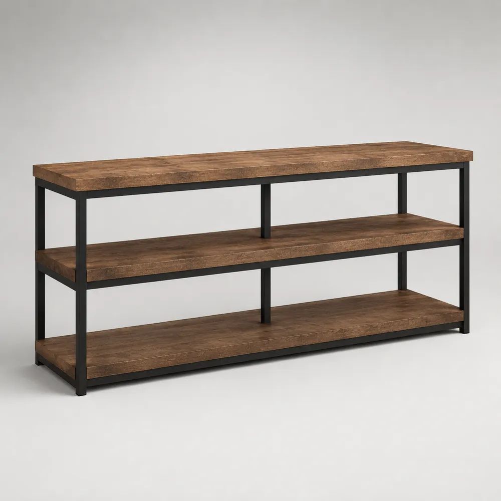Rechteckiges Standregal mit 3 Ablagen aus melaminharzbeschichteter Spanplatte und Stahl, Braun/Schwarz, 140 x 35 x 76 cm