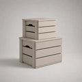 Aufbewahrungskisten mit Deckel im 2er-Set aus Kiefer-Massivholz, Beige, 45 × 35 × 40 cm und 35 × 28 × 30 cm