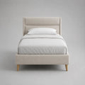 Polsterbett Einzelbett mit Polyesterbezug und Lattenrost, Beige/Natur, 90 × 200 cm
