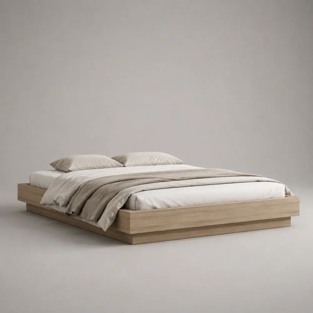 Doppelbett 180 × 200 cm aus MDF mit Eichenfurnier, ohne Kopfteil, Naturholz/Eiche hell