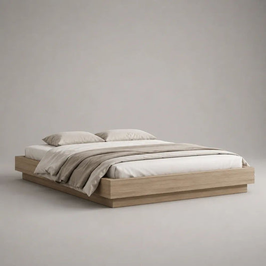 Doppelbett 180 × 200 cm aus MDF mit Eichenfurnier, ohne Kopfteil, Naturholz/Eiche hell