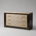 Rechteckige Kommode aus MDF mit 3 Schubladen, Schwarz/Beige/Goldfarben, 140 × 45 × 85 cm