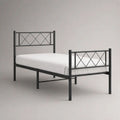 Metallbett mit Lattenrost, schwarzes Bettgestell aus pulverbeschichtetem Stahl, Liegefläche 140 x 200 cm, Gesamtmaß 208 x 146 x 110 cm