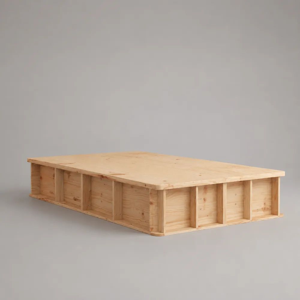 Podestbett aus massivem Kiefernholz, Natur, Liegefläche 140 x 200 cm, Gesamtmaß 206 x 146 x 42 cm