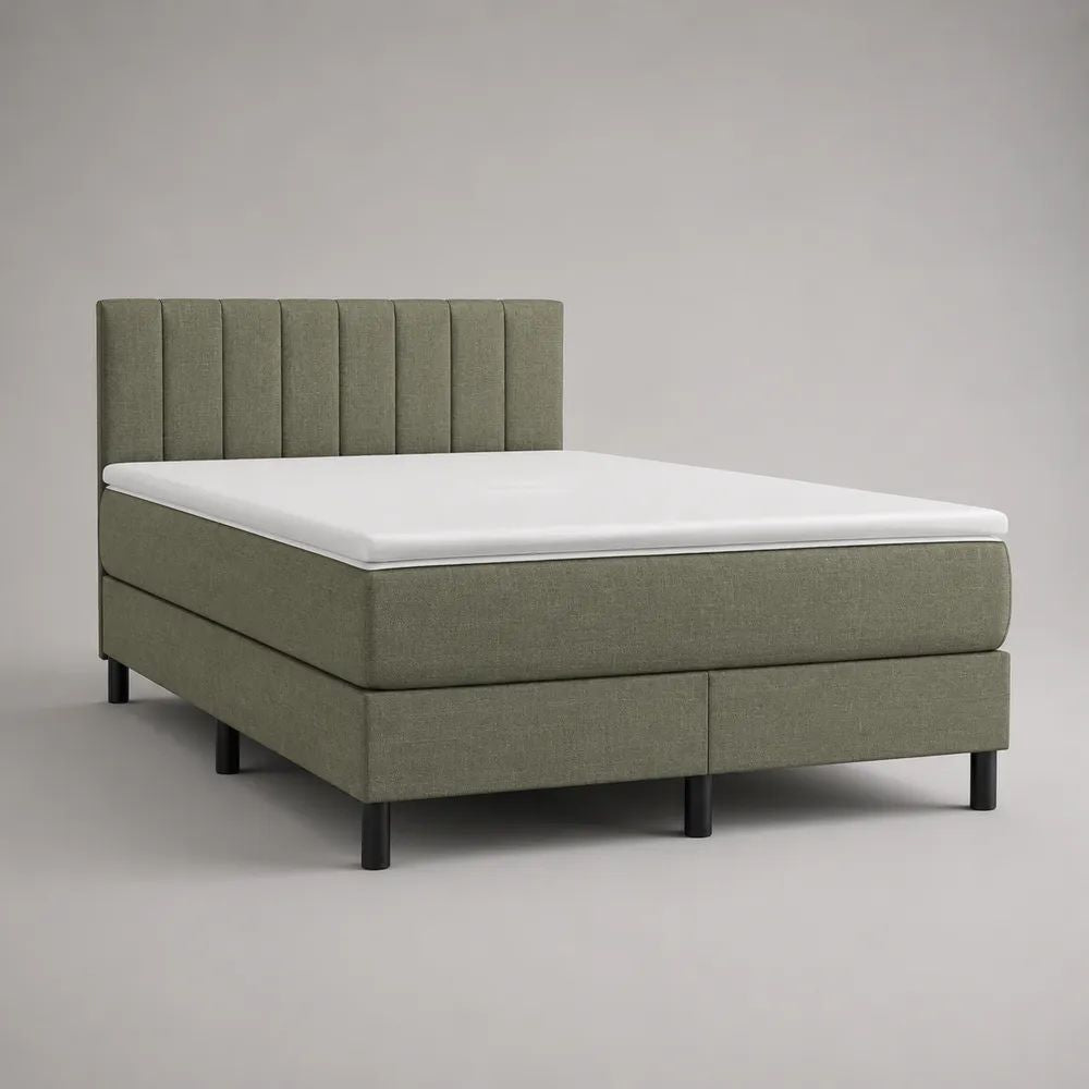 Boxspringbett-Set 180 x 200 cm mit Matratze, Topper und gepolstertem Kopfteil aus Polyestergewebe, Salbeigrün
