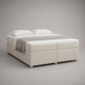 Boxspringbett-Set 180 × 200 cm, 65 cm hoch, mit 2 Federkernmatratzen und Topper, Stoffbezug, Cremeweiß/Natur