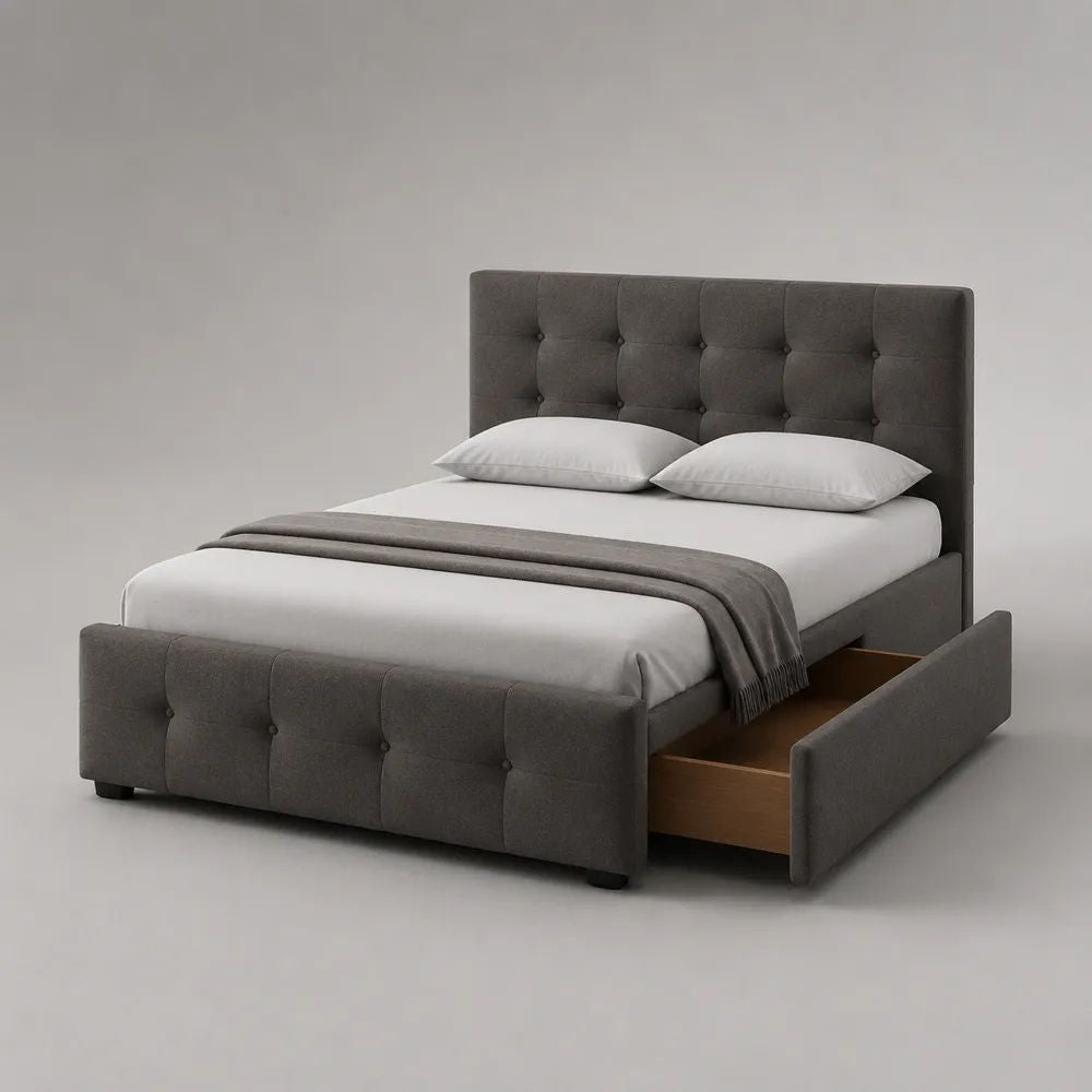 Polsterbett mit Schublade 160 x 200 cm, Polyesterbezug und MDF-Rahmen, Dunkelgrau
