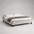 Polsterbett Doppelbett mit Stoffbezug, gepolstertem Kopfteil und Metallbeinen, Creme/Schwarz, Liegefläche 160 x 200 cm