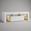 TV-Lowboard mit LED-Beleuchtung aus MDF und 6-mm-Sicherheitsglas, Weiß, 200 × 40 × 75 cm