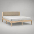 Doppelbett-Bettgestell aus massivem Kiefernholz mit gepolstertem Kopfteil, Natur/Beige, 208 x 188 x 95 cm, Liegefläche 180 x 200 cm