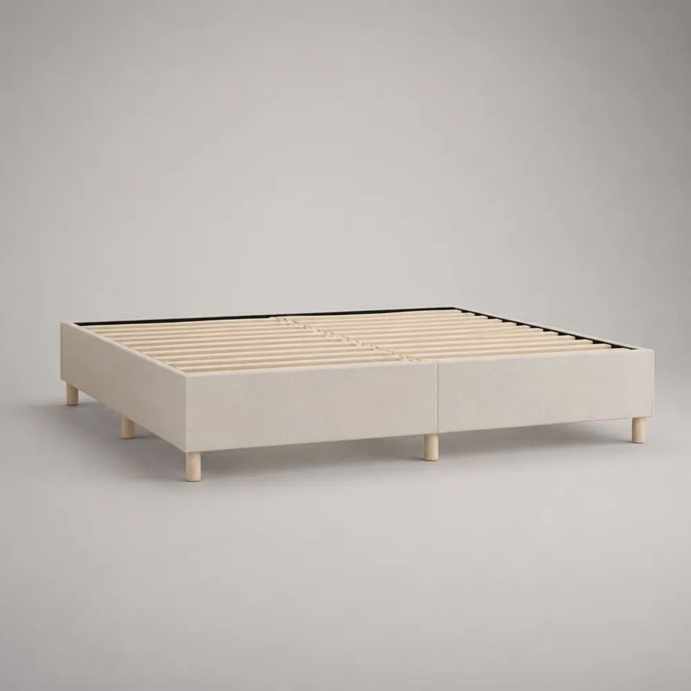 Polsterbett Doppelbett mit Lattenrost aus Polyester und massivem Kiefernholz, Beige/Natur, Liegefläche 180 x 200 cm