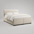 Boxspringbett mit Matratze und gepolstertem Kopfteil, Polyester-Chenille, Cremeweiß/Schwarz, Liegefläche 180 × 200 cm