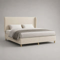 Polsterbett Doppelbett mit Flügelkopfteil und Polyesterbezug, Beige/Natur, Liegefläche 180 × 200 cm