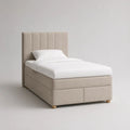 Polsterbett Einzelbett mit hohem Kopfteil, Polyester, Beige/Natur, Liegefläche 90 × 200 cm