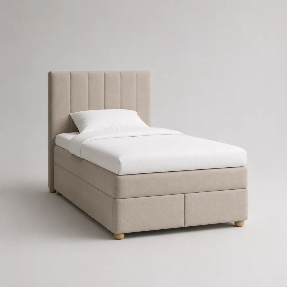 Polsterbett Einzelbett mit hohem Kopfteil, Polyester, Beige/Natur, Liegefläche 90 × 200 cm