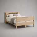 Doppelbett-Bettgestell aus Spanplatte mit Regal-Kopfteil, Eiche Natur, 140 × 200 cm